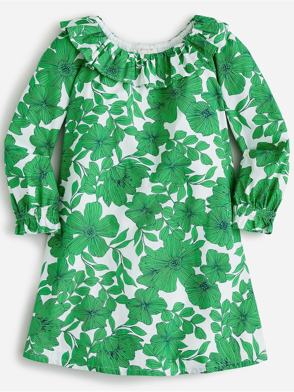 Crewcuts size 8 100% Cotton Green Floral Ruffle Collar Dress